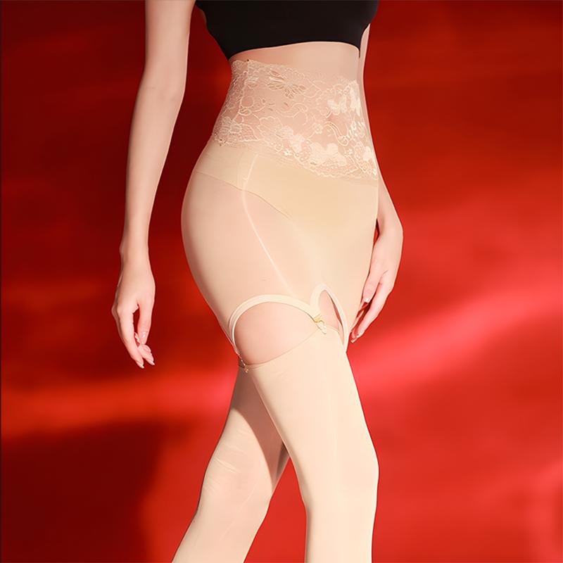 Kave Oil Shiny Buttocks Mini Skirt Lace Garter Suspenders Tights Pantyhose Sexy Lingerie High Waist Garter Belt For Stockings