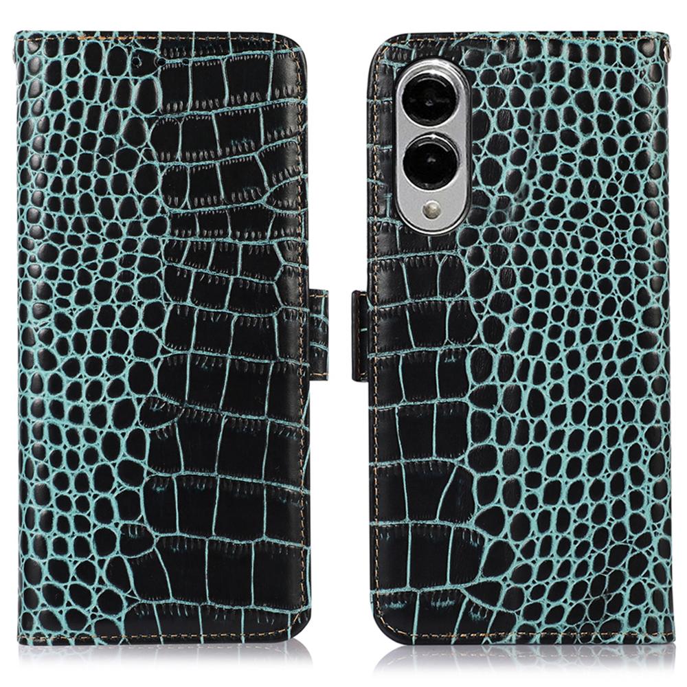 For Samsung Galaxy S25 Edge Case Wallet Crocodile Texture Genuine Cow Leather Phone Cover
