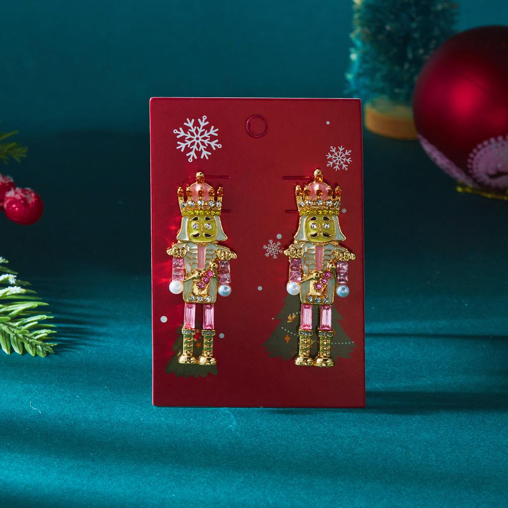 Christmas Soldier Drop Earrings for Women with Rhinestone Imitation Pearl and Enamel Festive Holiday Jewelry