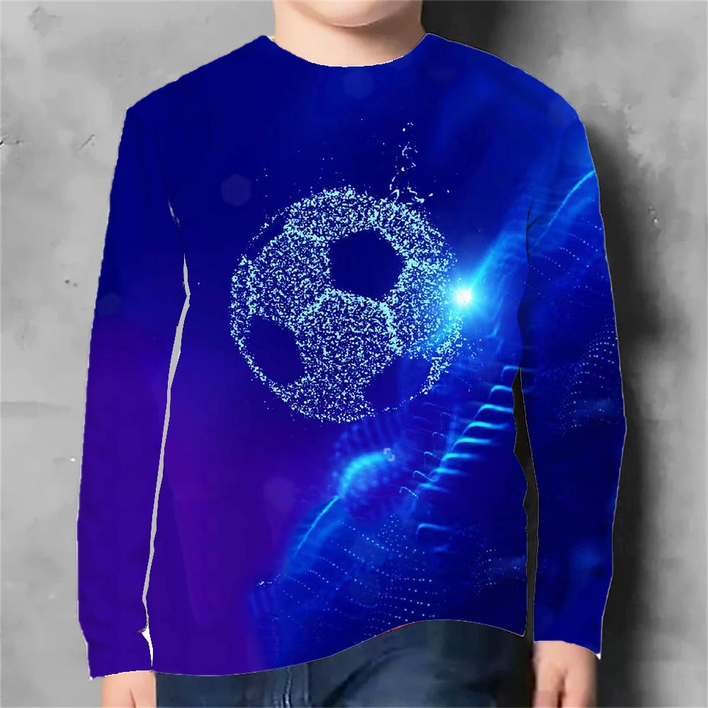 Frühlings- und Herbst-Rundhals-Oberteil mit 3D-Druck-Fußballmuster, modisch, lässig, langärmelig, Kinder-Jungen-T-Shirts