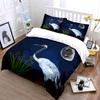 3Pcs Japanese Red-Crowned Crane Bedding Set, Watercolor Crane Under Moon Print Duvet Cover + 2 Pillowcases,Exquisite Gifts