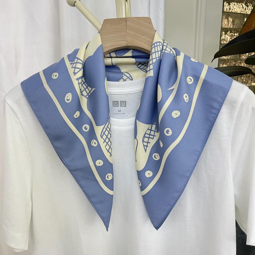 New Handmade Printed Flower Square Scarf Small High-end Versatile Sunscreen Scarf Thin Decorative Scarf for Women