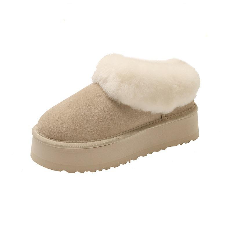 Thick-soled Low-top Snow Boots Women's Fur Integrated 2025 New One-pedal Fluffy Winter Thickened Cotton Shoes