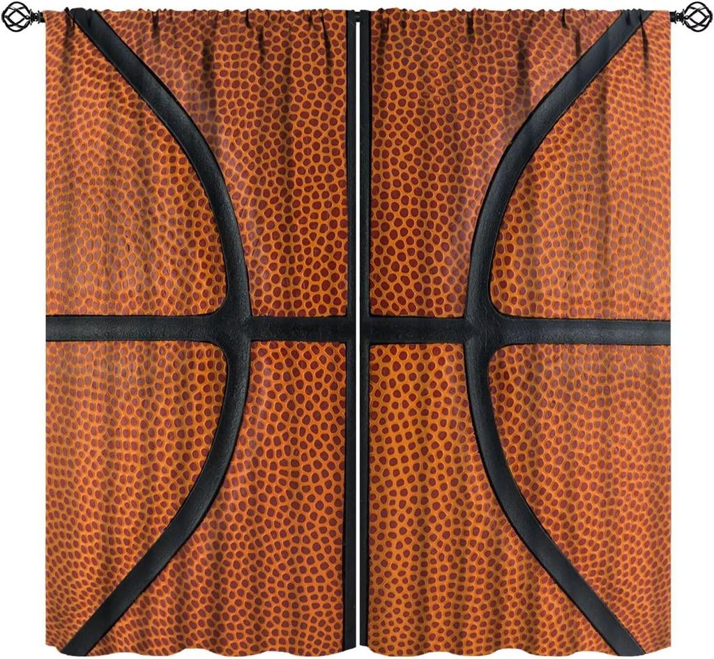 Rustic Basketball Curtain Vintage Texture Traditional Sport Print Window Curtains Kids Boys Teens With Rod Pocket Polyester