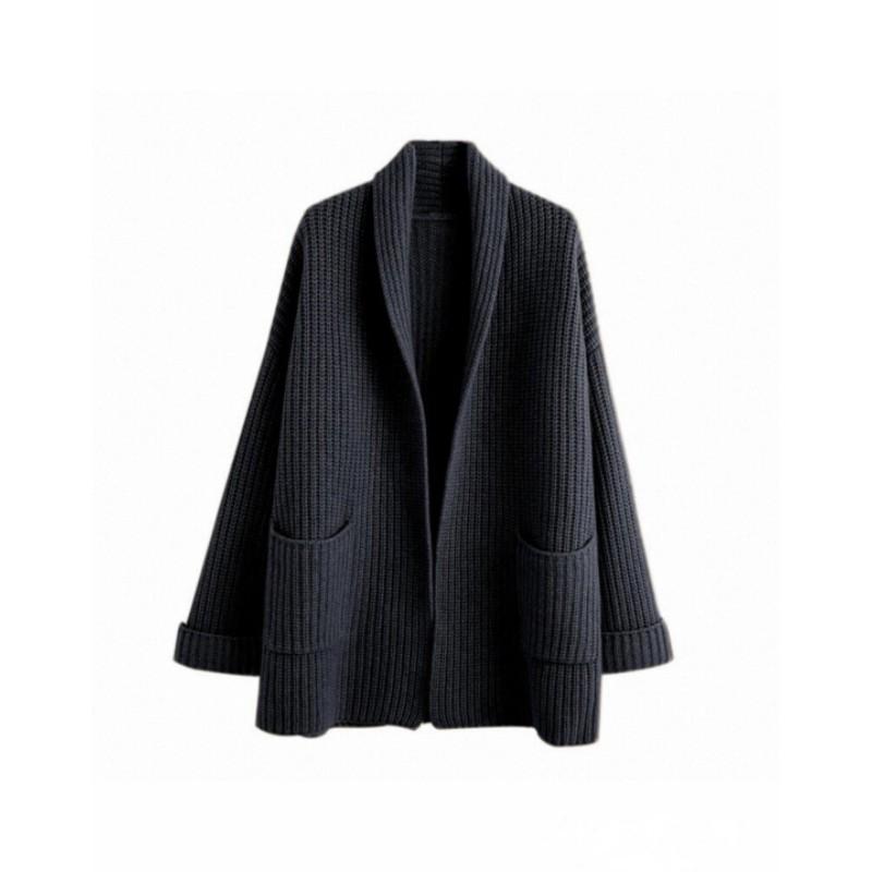 Women Autumn/Winter Knitted Cardigan Sweater Pockets Long Sleeve Jacket Korean Style Elegant Casual Loose Knitwear