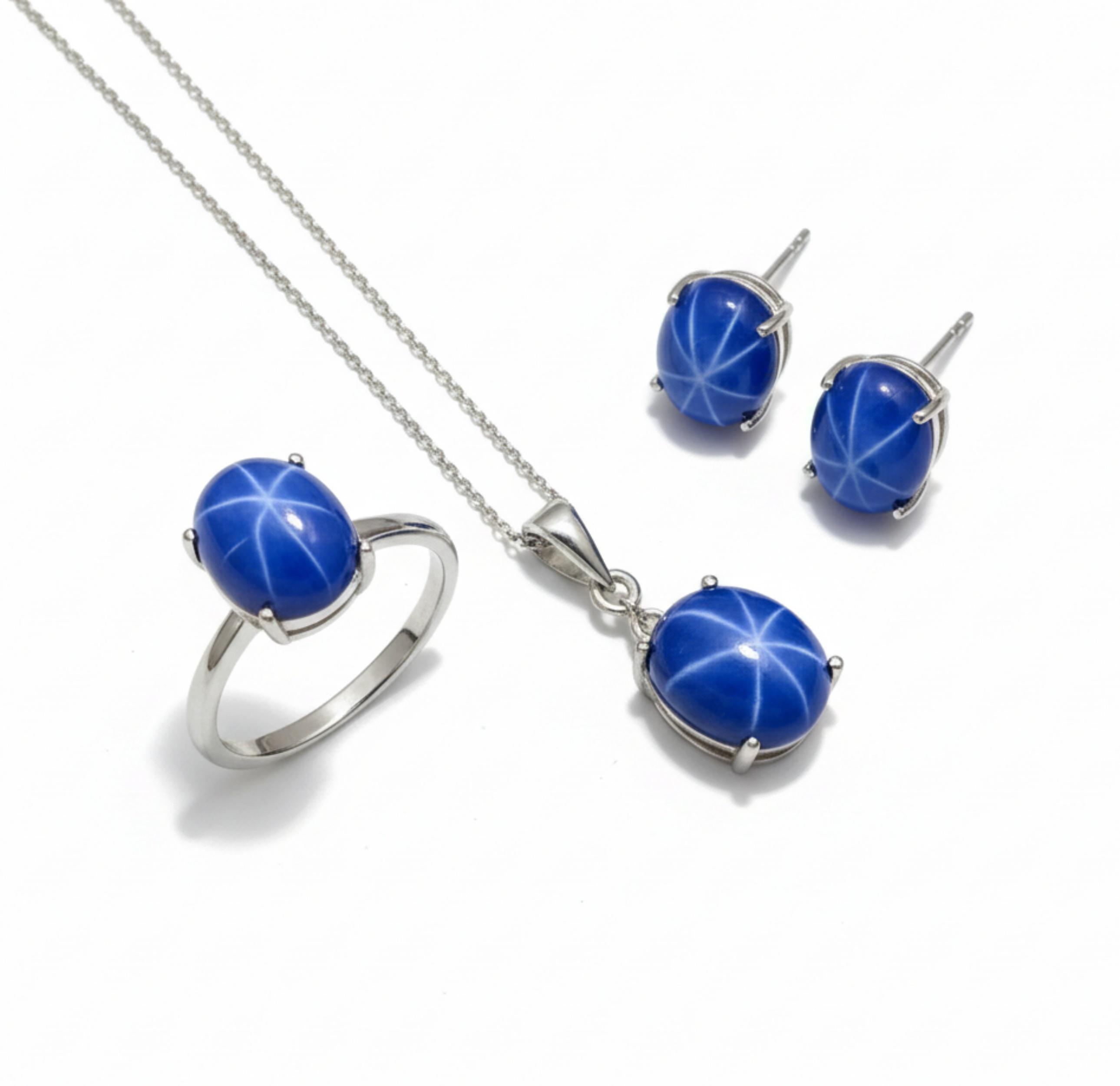 

Blue Star Sapphire Jewelry Set, 925 Solid Sterling Silver, Minimalist Promise Ring, Everyday Wear Pendant, Sapphire Studs 12