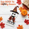 Entryway Halloween Decor Door Sign for Front Door, Wooden Ghost Pumpkin Black Cat Indoor Outdoor Ornaments Hanger Wreath, Rustic Farmhouse Welcome