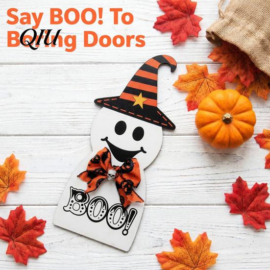 Entryway Halloween Decor Door Sign for Front Door, Wooden Ghost Pumpkin Black Cat Indoor Outdoor Ornaments Hanger Wreath, Rustic Farmhouse Welcome