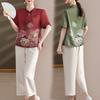 Mom's 2026 Chinese Style Chiffon Suit: Short-Sleeve Printed Top for Middle-Aged and Elderly Women