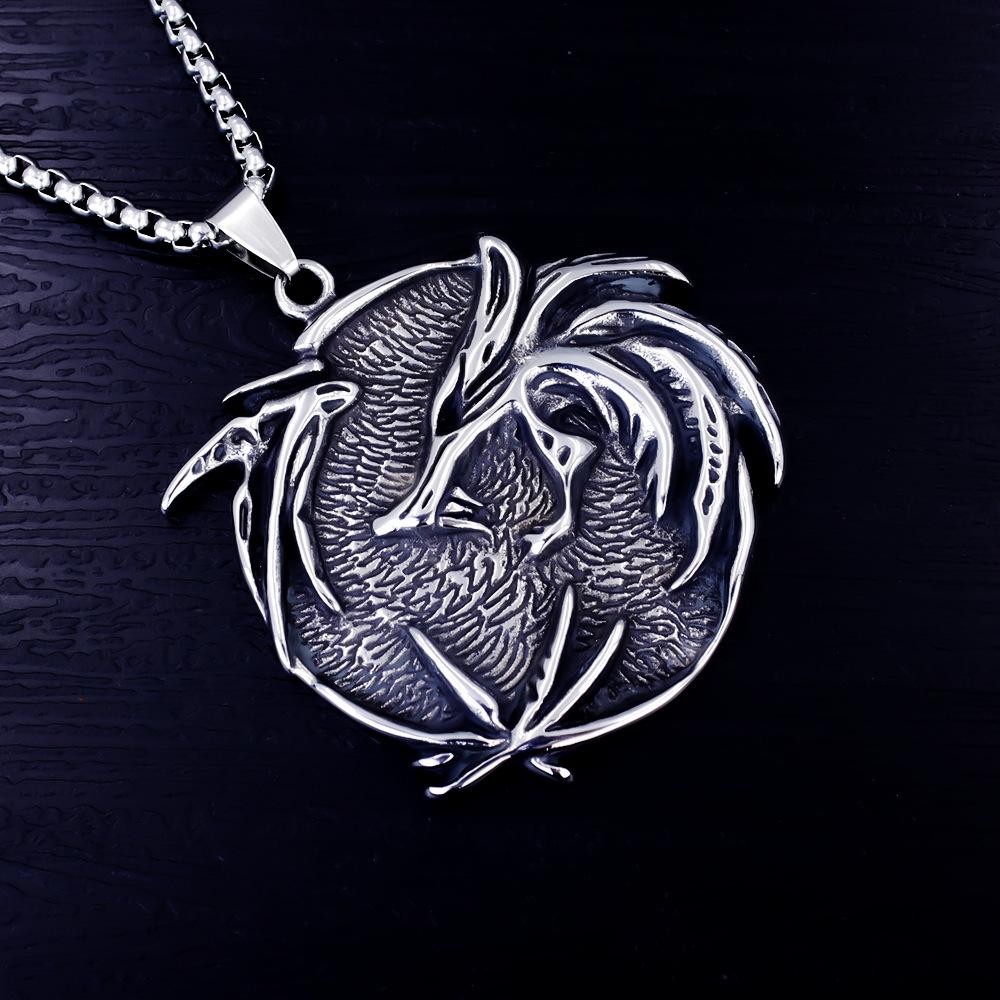Viking Wolf Head Demon Hunter Titanium Steel Pendant Men's European and Pendant Pendant Necklace