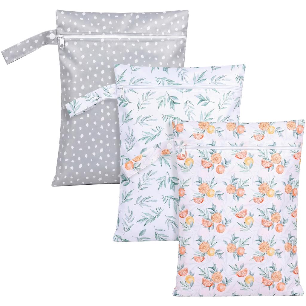 3Pcs Waterproof Wet Dry Bag Zippered Portable Travel Reusable Sanitary Storage Baby Diaper Nappy Bag Stroller Carry Handle Bag