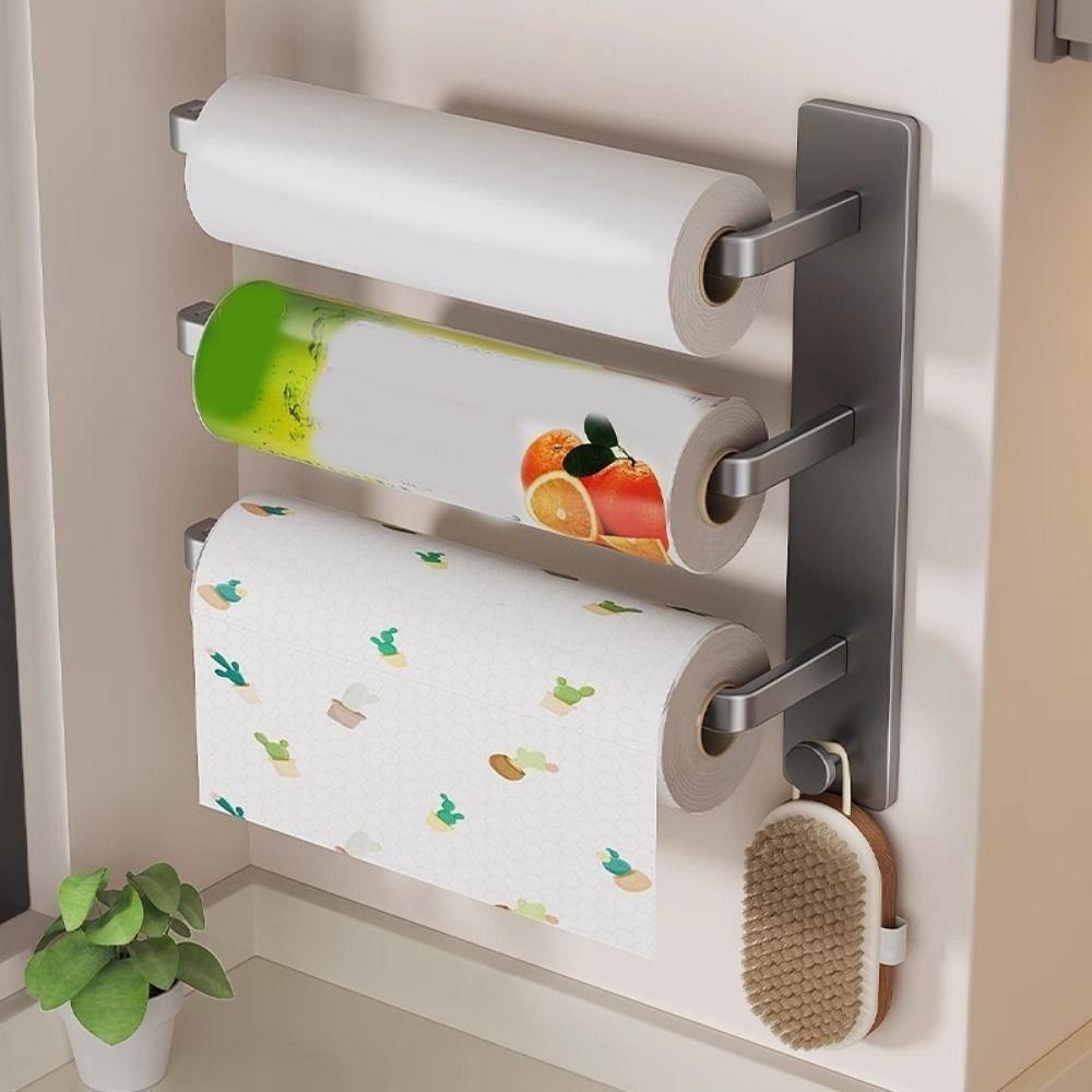 Wall Mounted Paper Towel Holder Carbon Steel Cling Film Storage Rack Roll Paper Dispenser  Bathroom