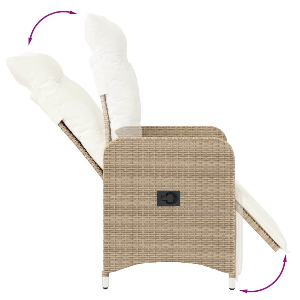 Garden Recliner with Cushions Adjustable Beige Poly Rattan