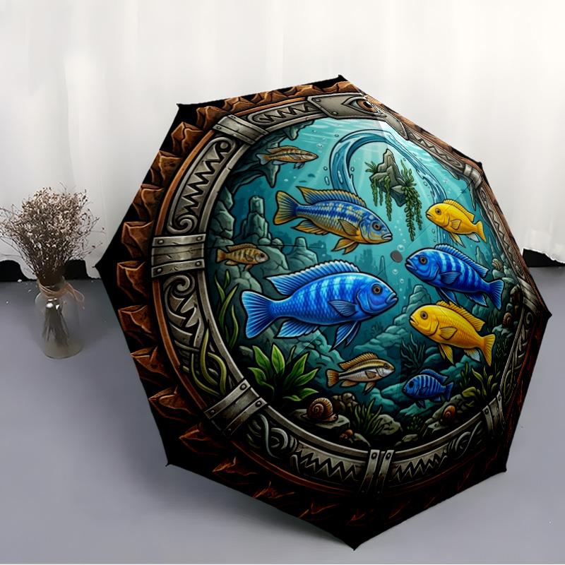 Underwater Marine Life pattern umbrella, portable and foldable design, 8 ribs, a casual accessory for Halloween, Christmas, and birthday gifts.