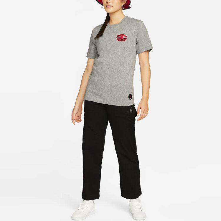 Jordan Character Oil Painting Print Casual Short Sleeve Crew Neck T-Shirt Women Tops Grey DO9806-063