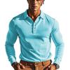 New Men's T-Shirt: Waffle Weave Casual Collared Button-Down Slim-Fit Long-Sleeved Polo Shirt