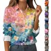 Women's Button Down Prints Shirt Long Sleeve Shirt Business Work Tops Casual With Pockets Jacket