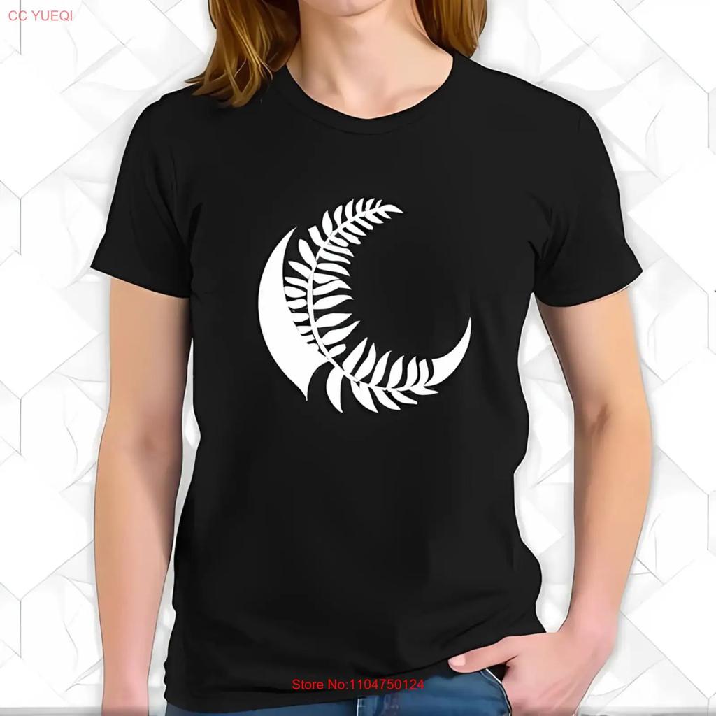 Black Cotton T Shirt with White and Silver Fern Design All vintage Washed Stretched graphic Top For Everyday Wear Versatile