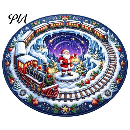 Holiday Welcome Rug for Entryway Round 3D Christmas Rug, Vortex Optical Illusion Area Santa Snowman Staircase Versatile Mat Depth Pattern, Non-slip