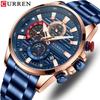 Curren Men's Multifunctional Waterproof Quartz Watch with Calendar and Large Dial Steel Band.