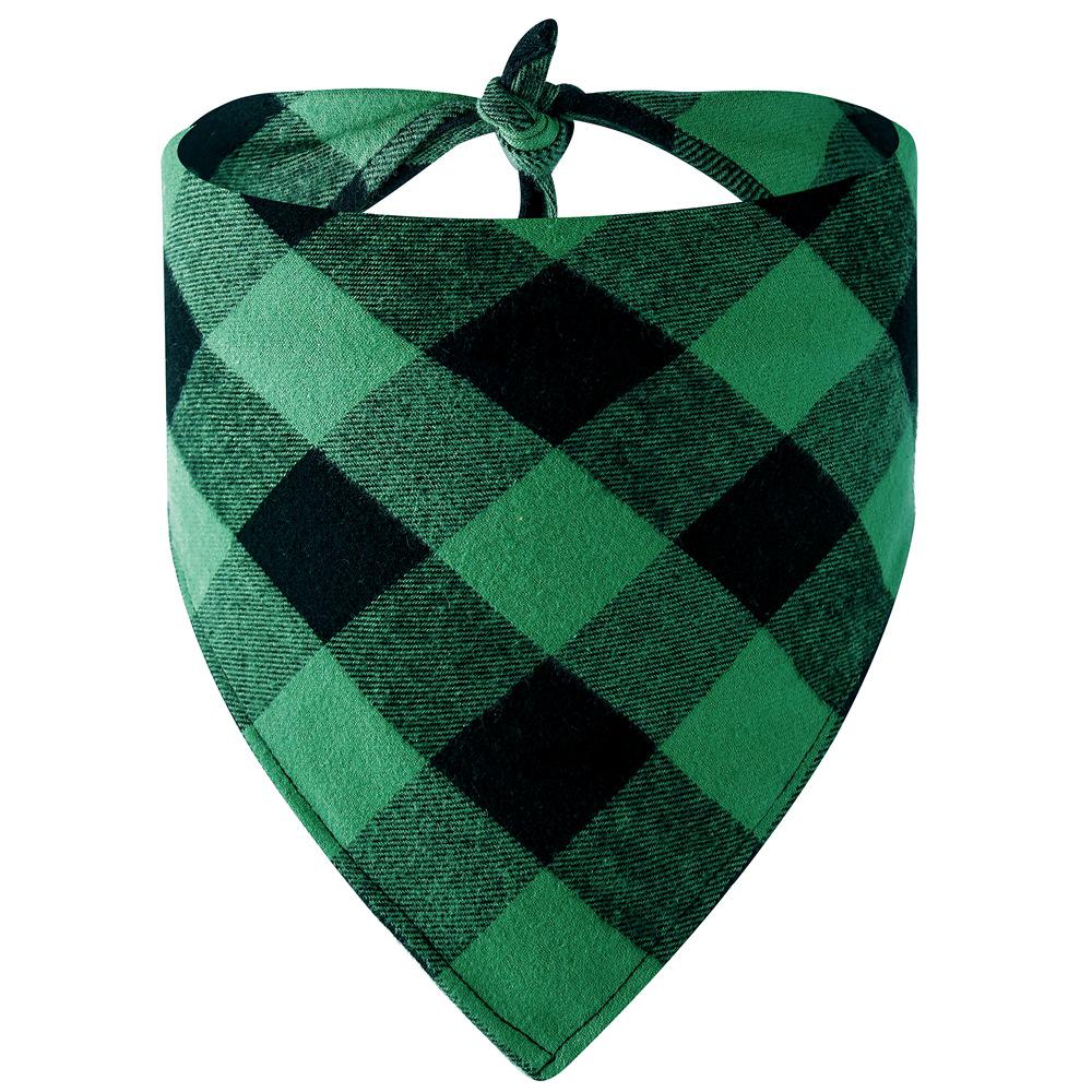 Festive Plaid Pet Drool Bib - All-Cotton Red, Black & Green Triangle Scarf