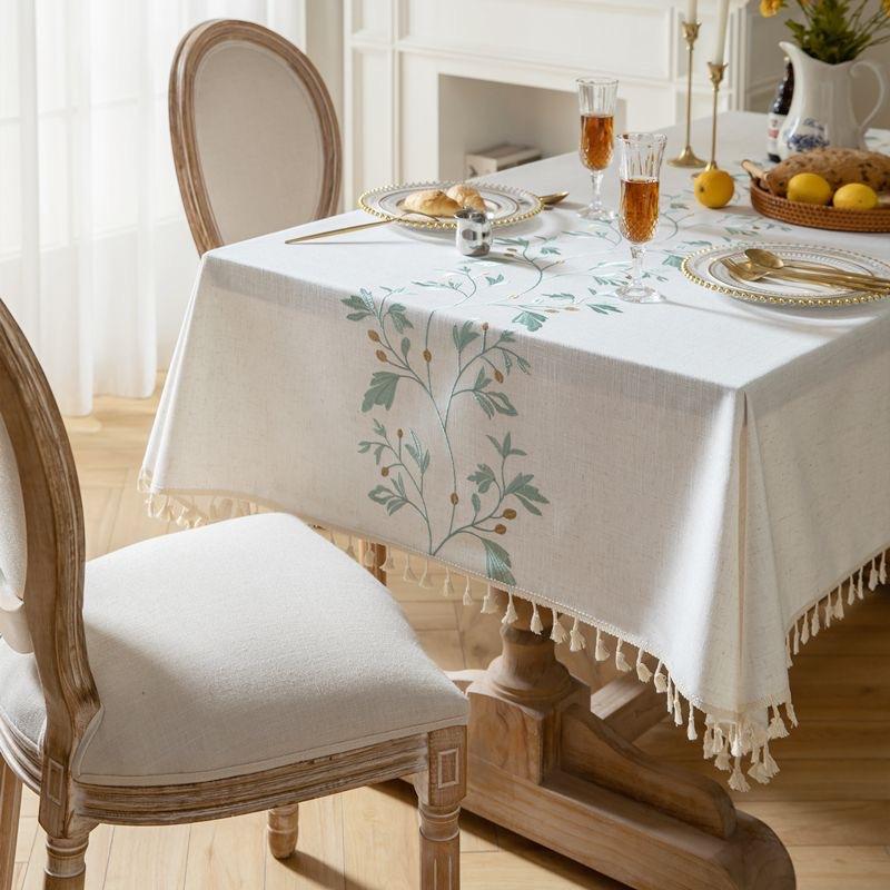 Cotton Linen Embroidery Tablecloths Rectangle Dust Proof Table Cover, Embroidery Flower Pattern Table Cloths,Party  Decor