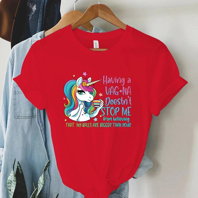 Rainbow Unicorn T Shirt Funny Cartoon Tops Summer Women Streetwear Y2K Aesthetic T Shirts Grunge Harajuku Tee Shirt Female