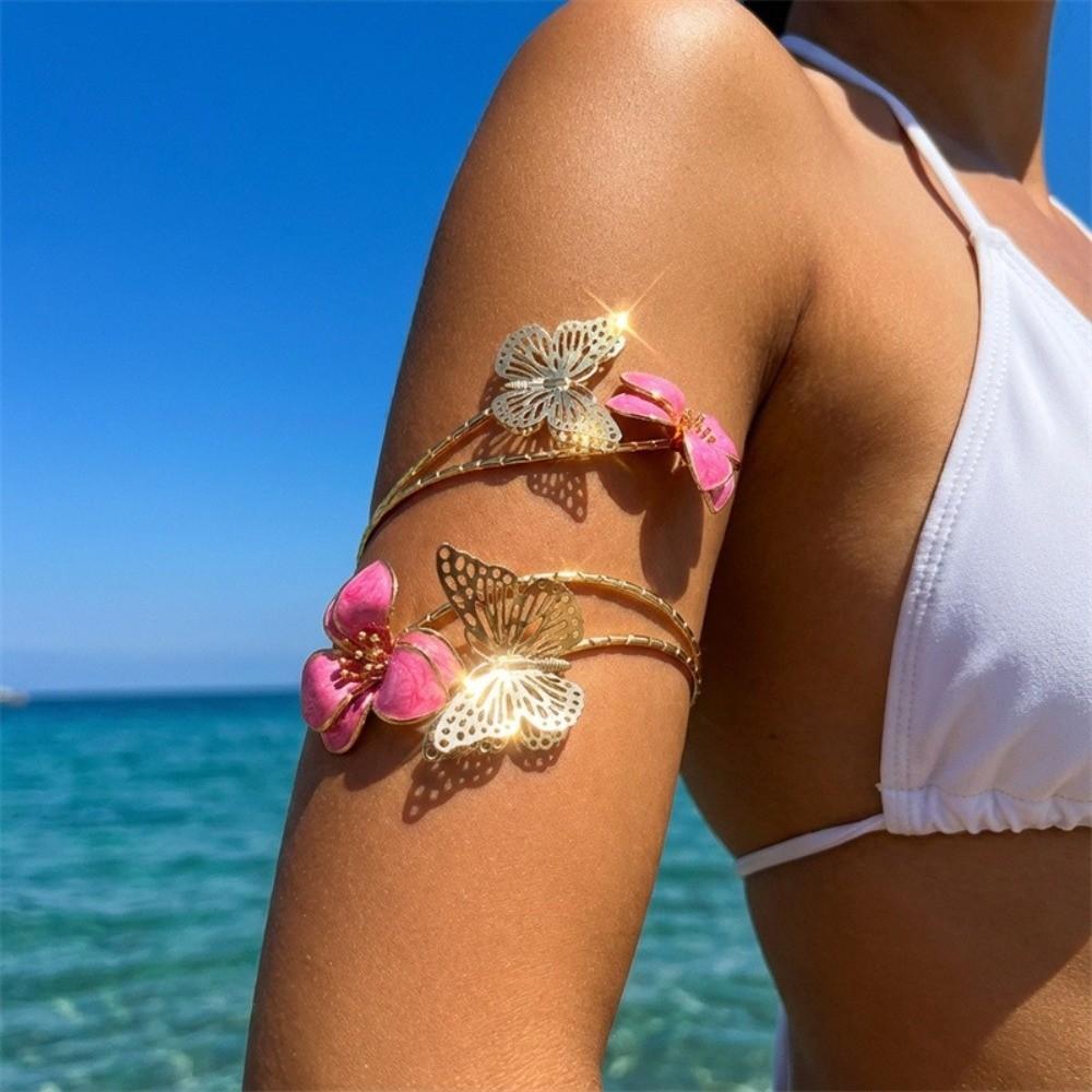 Drip Oil Flower Bracelet Enamel Glaze Butterfly Armband Exquisite Open Arm Bangle  Girls