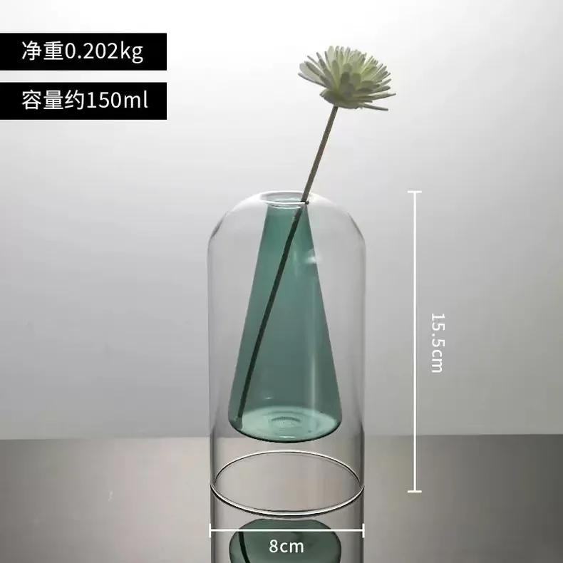 Colorful Double-layer Glass Vase Artistic Aromatherapy Bottle Transparent Hydroponic Dried Flower Vase Restaurant Desktop Decor