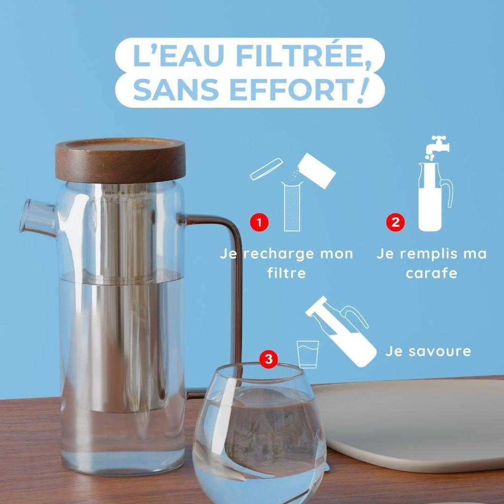 Carafe Filtrante en Verre 1.5L - + 1 recharge charbon actif végétal