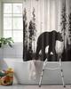 Split Shower Curtain For Transfer Bench, Black Bear Rustic Cabin Design, Waterproof Woodland Fabric With Hooks