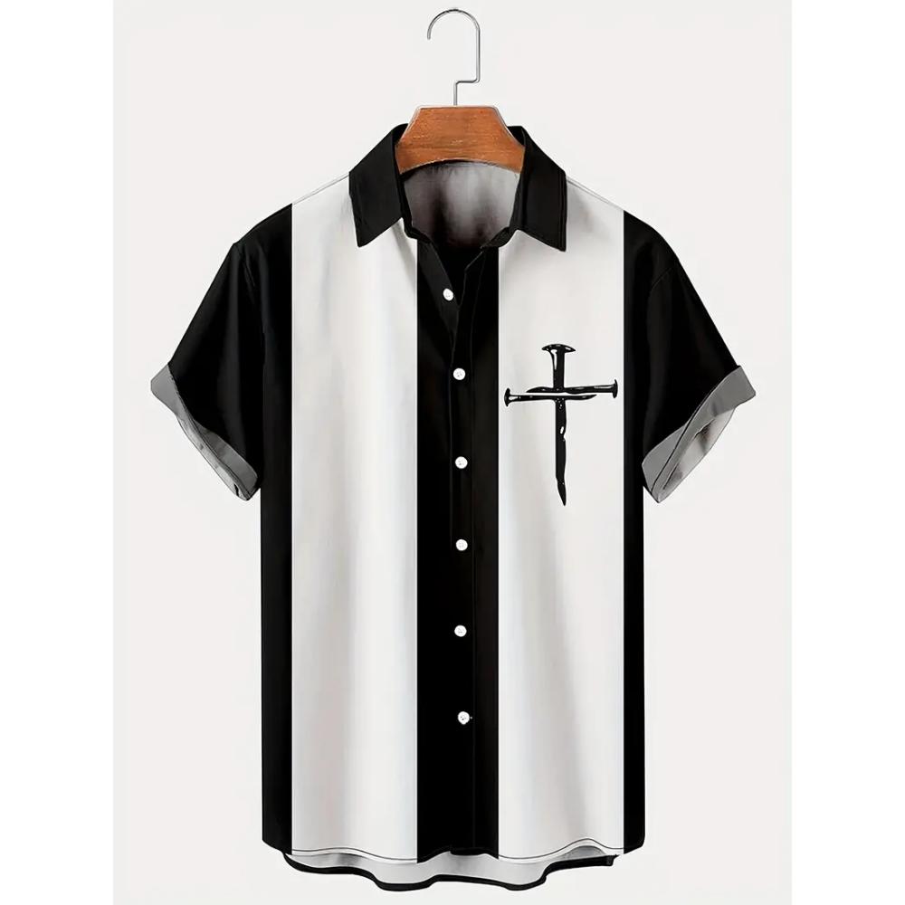 Men's Classic Striped Casual Shirt, Summer Loose Hawaiian Beach Top