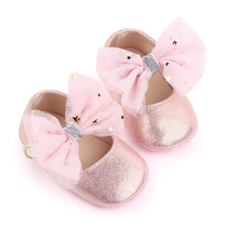 1 Pair Baby  Prewalker  Shoes Artificial Pu Mesh Bowknot Soft-soled Non-slip Toddler Shoes For 0-18