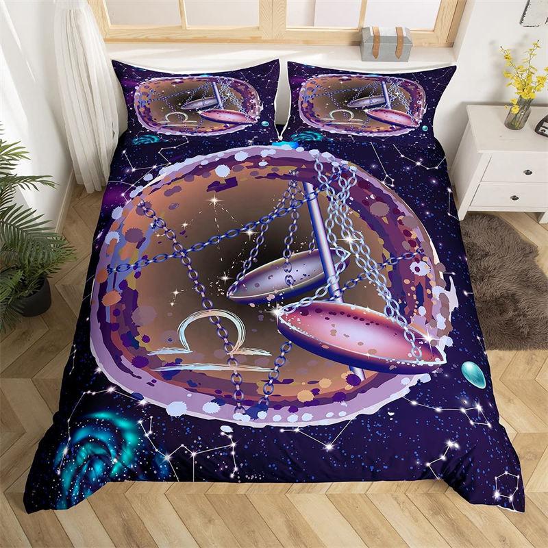 Girls Virgo Duvet Cover Set Twelve Constellation Bedding Set Child Room Decor Galaxy Quilt Cover Starry Sky Animals Pillowcases