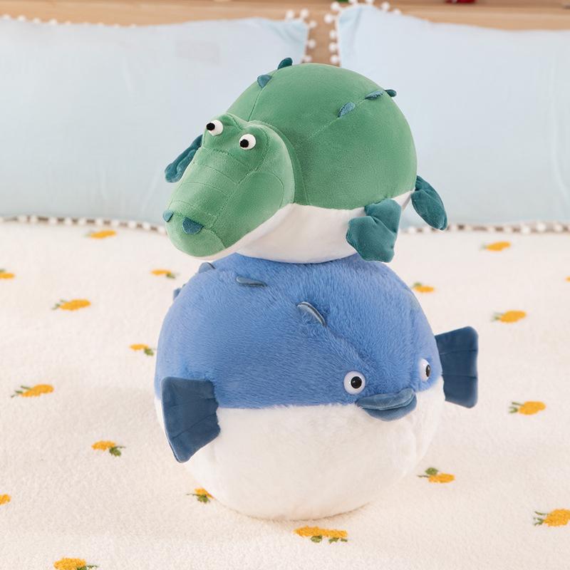 Cute Round Crocodile & Pufferfish Plush Toy Cushion for Kids - Perfect Birthday Gift