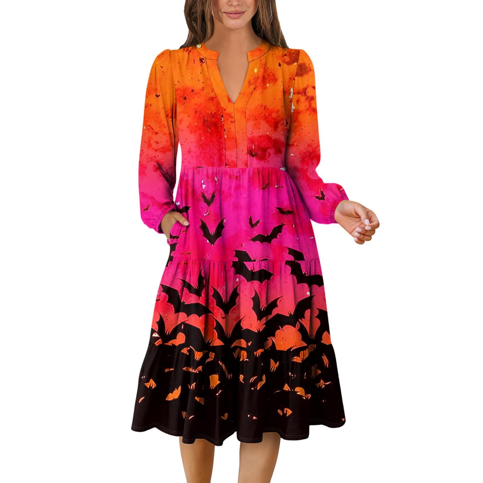 

Женское платье с V-образным вырезом, многослойное, богемное, с длинным рукавом, с принтом на Хэллоуин XXL