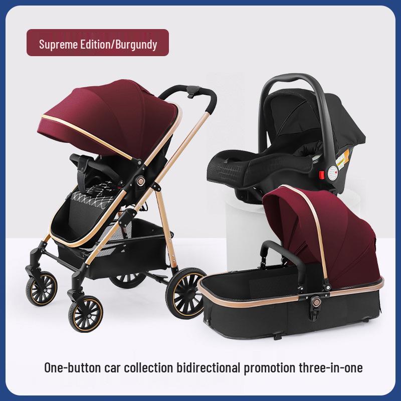High Landscape Reversible Baby Stroller & Reclining Tricycle, Three-in-One with Large Wheels