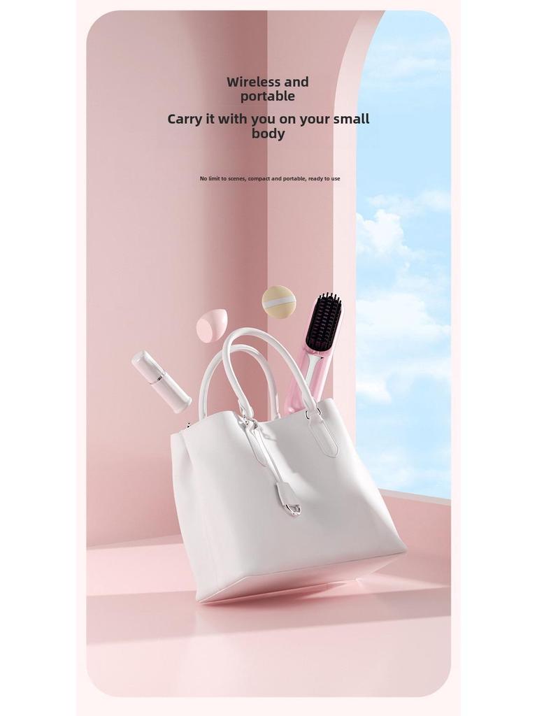 Portable Rechargeable Dual-Purpose Hair Straightening Comb: Wireless, Damage-Free, Long-Lasting Styling for Straight or Curly Hair and Bangs
