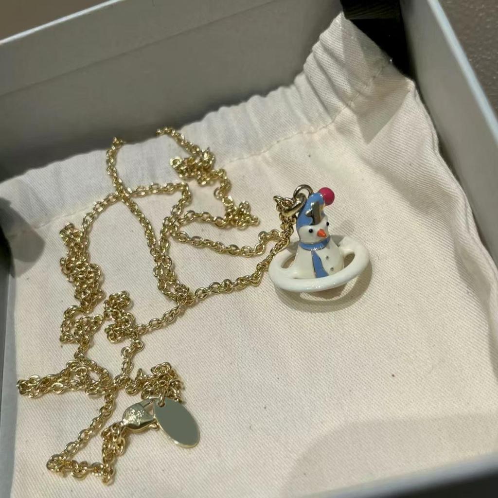 Saturn Schneemann Halskette: Trendige, süße Schlüsselbeinkette für Damen