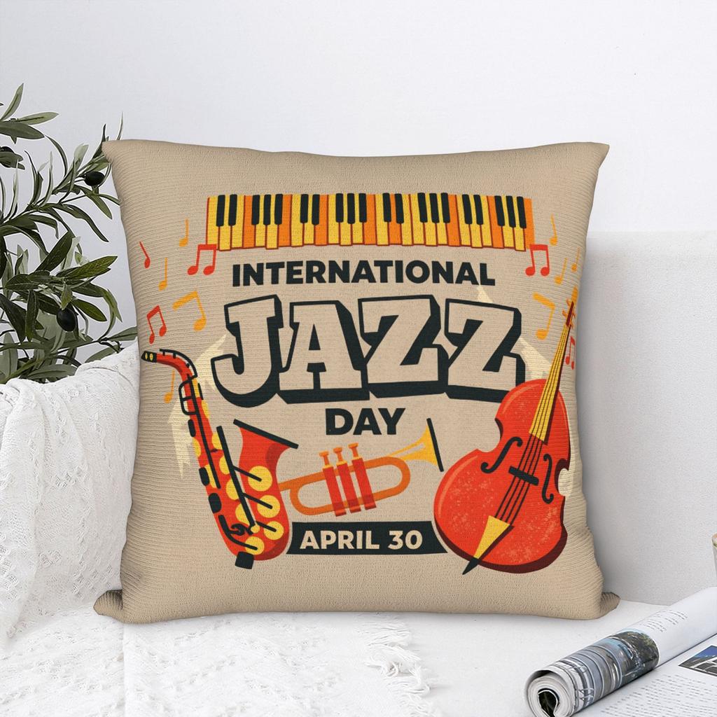 Happy Jazz Day Pillow Cover For Jazz Lover Square Cushion Cover Vintage Pillow Case For Office Car Home Decor