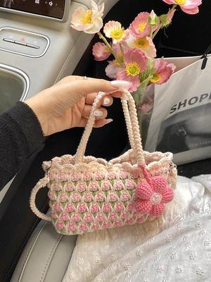 Borsa Tote Tulipano Fatta a Mano - Uncinetto di Lana, Borsa a Tracolla Floreale Tessuta, Borsa a Spalla Girasole Lavorata a Maglia