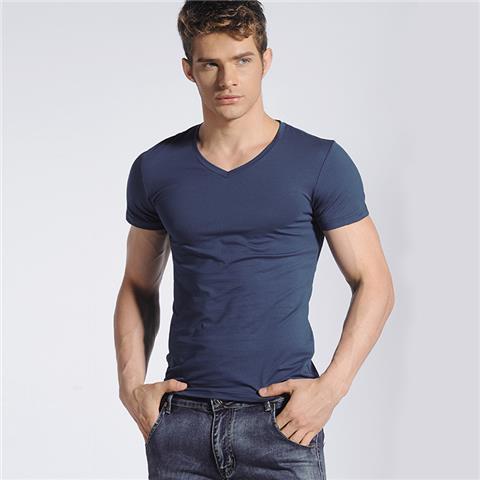 Herren Kurzarm-T-Shirt mit V-Ausschnitt, einfarbiges T-Shirt, eng anliegendes Basisshirt