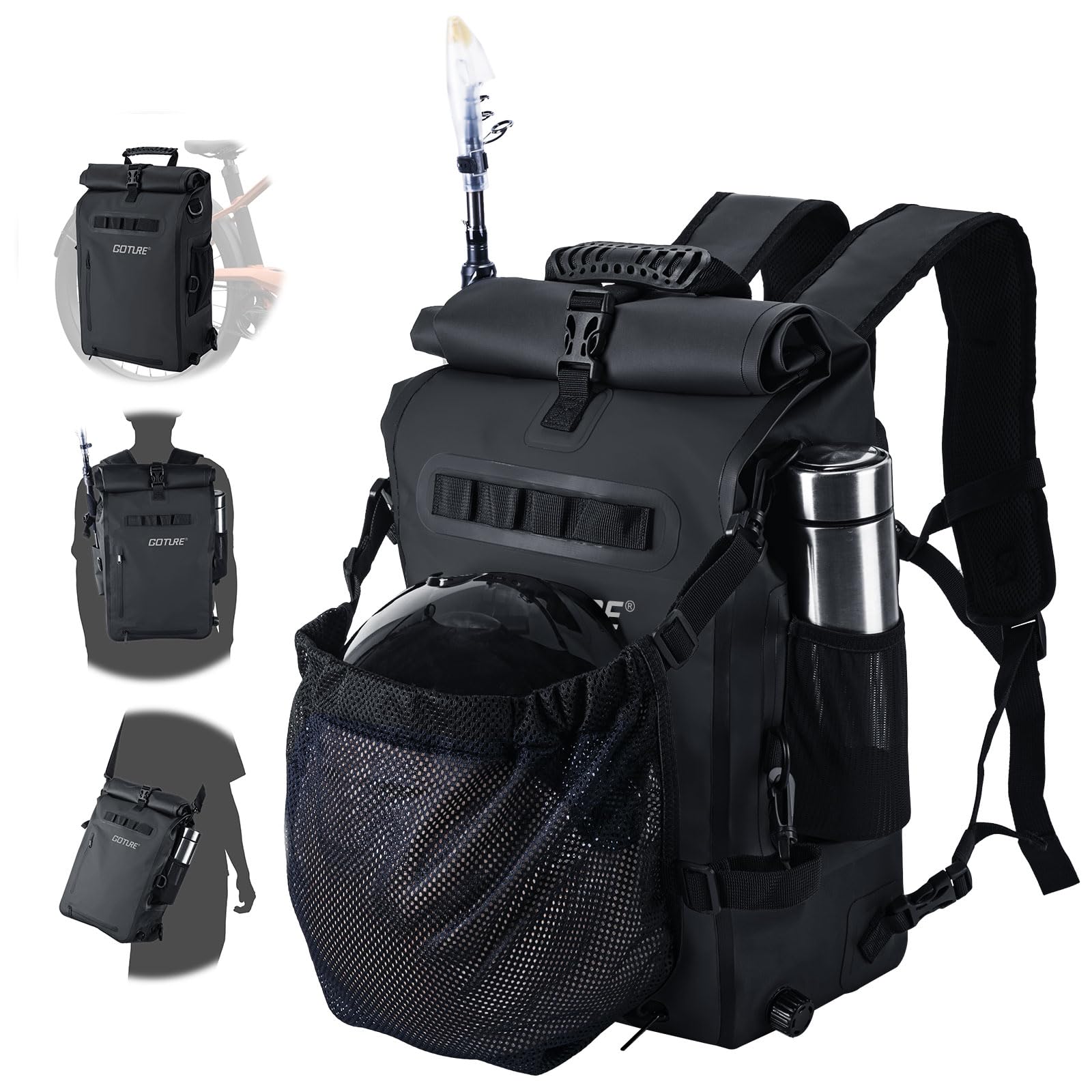 

Goture 25 л Велосипедная боковая сумка Полностью для и Туризма с плечевым барабаном Туристическое сиденье и Открытый Черный (IPX4, Водонепроницаемый) Рыбалка, Велоспорт, Туризм, чёрный