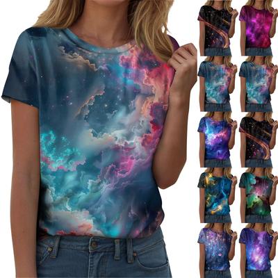 Damenmode Casual Sky Printed Rundhals Kurzarm T-Shirt Top T-Shirt Top