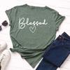 Blessed Letter Cotton T-Shirt Short Sleeve Round Neck Women 2d Print Tops