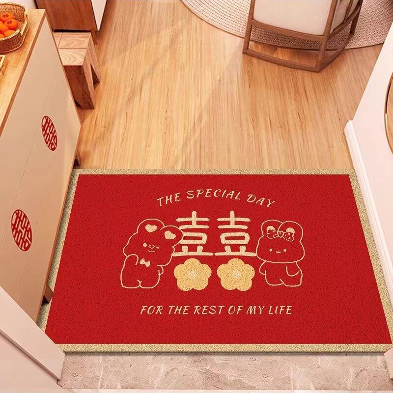 Tapis de sol en soie rouge pour porte d'entrée, nouvel an chinois, facile à nettoyer, en PVC
