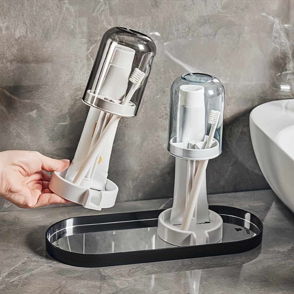 Toothbrush Holder with Dust Cover. Toothbrush Cup Holder with Drainage, Flow Guide, Storage Cup Holder. Home Multifunctional Dental Appliance Holder