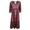 Plus Size Bohemian Dress Sexy V Neck Three Quarter Sleeves Loose Hem with Pockets Retro A Line Ethnic Print
