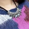 Fashion Sweet Rhinestone Water Drop Leather Rope Necklace Zircon Crystal Clavicle Chain Sweater Chain Women'S Jewelry