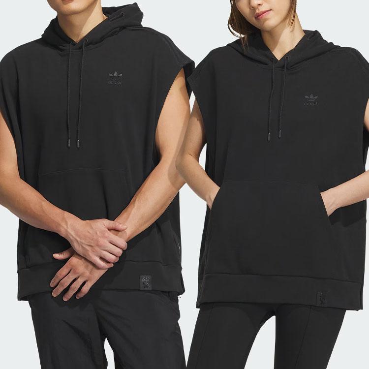 Adidas Originals Wing Chun Series Solid Color Logo Sports Loose Hooded Vest Unisex Vests Black IZ1533